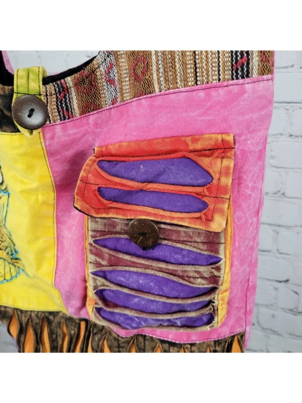 Multicolor Cotton Embroidered Owl Boho Zipped Crossbody Hobo Tote Bag Nepal Made